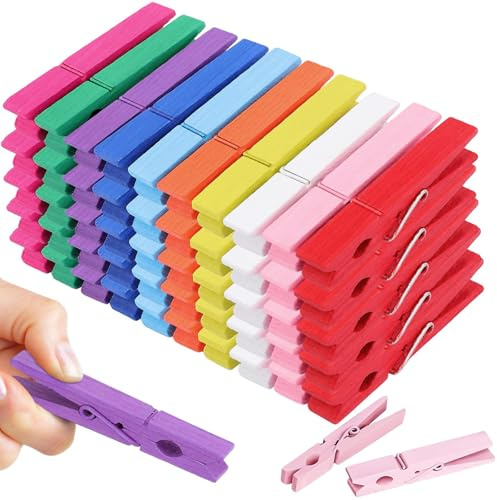 Kinesgsg 100 Pezzi Mollette In Legno, Mollette da Bucato 7,3cm con Molla Antiruggine, Molletta Legno Colori Multipli, Mollettes di Legnos Serraggio Robusto, per Bucato, Stendere Panni Lavoretti