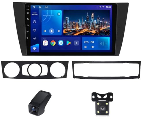 Autoradio Android 14 per BMW 3-Series E90 E91 E92 E93 2005-2013 Qled Touchscreen Stereo 8-Core/Wi-Fi+4G LTE/CarPlay/Android Auto/Bluetooth 5.0/EQ/Radio FM AM RDS/GPS/Schermo Diviso(X10)