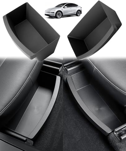 GAFAT Tesla Model Y Juniper Standard Premium 2025 2026 2027 Unter Sitz Aufbewahrungsbox, TPE Verstecktes Organizer Unterstau-Boxen Zubehör, Rutschfest & Wasserdicht [Vordere Reihe 2 Stück]