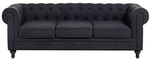 Beliani Glamouröses Polstersofa mit Armlehnen Knopfsteppung 3er-Sitzer Grau Chesterfield