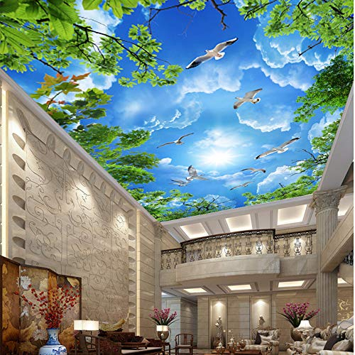 Fototapete Vlies Tapete Decke Dachdekoration 3D Wandbild Europäischen Wohnzimmer Schlafzimmer Decke Tapete Blauen Himmel Und Weißen Wolken Vogel Stereo Persönlichkeit Tapete, 430 * 300