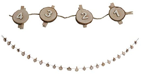 Spetebo DIY Adventskalender Baumscheibe auf Holz Klammer - Adventskette mit 24 Echtholz Clips auf Schnur