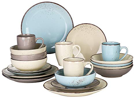 Kombiservice Set, vancasso NAVIA Geschirrset aus Steingut, 20 teilig Tafelservice, Vintage Aussehen, Natur Design