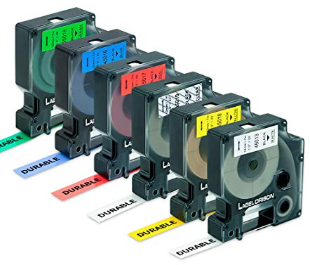Label Orison Kompatibel mit Dymo D1 Band 45010 45013 45016 45017 45018 45019 für DYMO Label Maker Refill LabelManager 100 160 200 210D 280 500TS 420P 360D Etikettendrucker, 12mm x 7m, 6er Pack