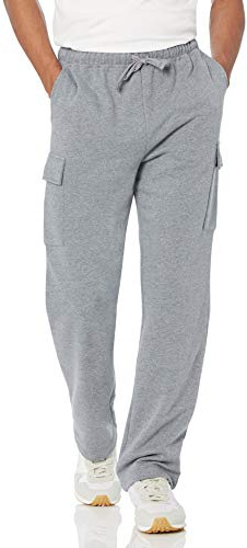 Amazon Essentials Men's Relaxed-Fit Cargo Fleece Tracksuit Bottoms with Open Bottom, Light Grey Heather, XS