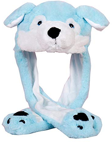 YEKEYI Hase mit Ohren, springender Kaninchenhut, Tierhut, Pop-Up-Ohren, Plüschhase, Mütze für Frauen und Mädchen, Hund blau, One size