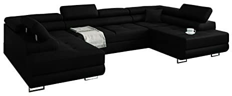 Ecksofa MIAMI U eckcouch mit schlaffunktion und bettkasten, U Form Couch, Eckcouch mit schlaffunktion, Ecksofa mit Bettkasten, wohnlandschaft xxl, 338 x 203 cm (Hochwertiger Stoff) (Marineblau)
