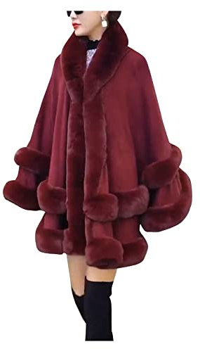 Dawwoti Künstliche Pashmina-kap-Mantel Frauen mit Kapuze Poncho-Faux-Pelz-schal Wrapp-Achselzucken Stola