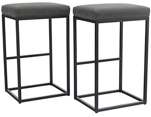 PHIVILLA 2er- Barhocker Barstühle mit Fußstütze, Küchenstühle PU-Leder, Rückenloser Hocker, Tresenhocker, Bistrohocker, für Innen Außen Esszimmer Hausbar Kaffee Stühle, Groß (Grau)