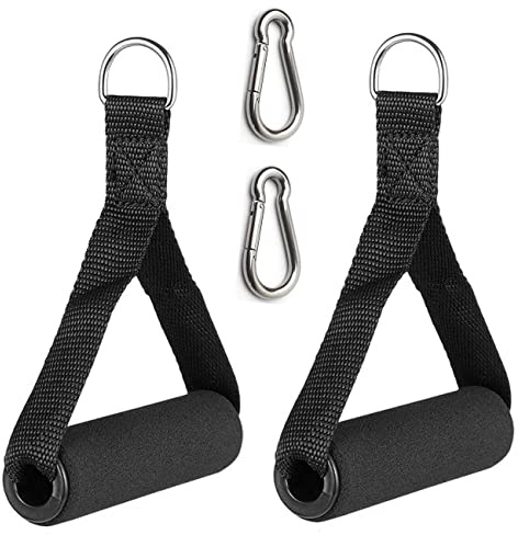 KARLOR 2 Stück Einhandgriff für Widerstandsbänder,Trainingshilfen Widerstandsbänder Krafttraining Zubehör mit 2 Karabinerhaken für Fitnessbänder Trizeps Trainings Rope Yoga Stretch