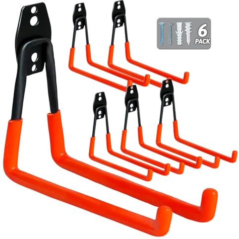 WMK 7.3'' Garage Hooks Heavy Duty Wall Hook, 6 Pack Garage Storage Hooks, Wall Mount Garage Organizer for Hanging Bike Ladder Tools (Orange)