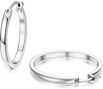 ADRAMATA Silber Creolen für Damen Herren 14K Vergoldete Huggie Creolen Ohrring Hypoallergene Creolen für Damen Silber-30MM