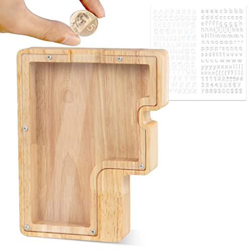 LEcylankEr Spardose Kinder Personalisierte A-Z Alphabet Sparbüchse Holz Spardose Dekoration Kreative groß Sparschwein als Geschenke für Geburtstag, Weihnachten und Thanksgiving (F)