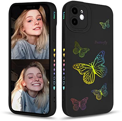 Newseego Case Compatible with iPhone 11, Fashion Gold 3D Butterfly Pattern iPhone 11 Protective Cover, Soft Liquid Silicone Shockproof iPhone 11 Case for Girls & Women-Black