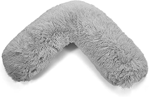NIGHTZONE Teddy V Shaped Complete V Pillow or V Case Only For Neck Maternity Back Support Soft Warm Plush Cosy Fleece V Shape Cover (Teddy Cuddles Silver, Teddy Cover With V Pillow)