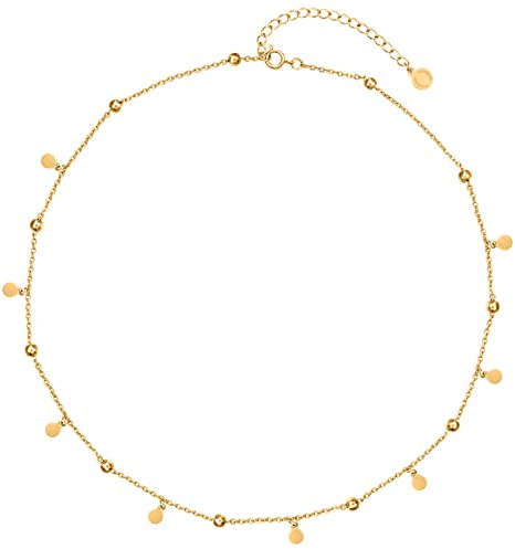 day.berlin Halskette Sun in Gold 18k vergoldet, 40+5cm variable Länge mit Plättchen und Kugeln, filigrane 316L Edelstahl Kette, nickelfrei & wasserfest für Damen