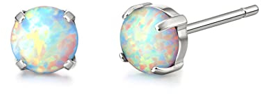Hypoallergene Ohrringe aus Titan, Palme/Mondstein/Katzenauge/Blauer Türkis Ohrstecker,Implantat Qualität Zarte Schmuckstücke für empfindliche Ohren (5mm, Weißer Opal)