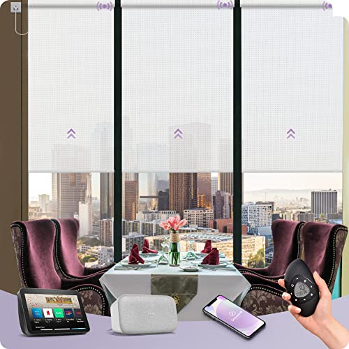 Graywind Elektrische Rollo Innen Lichtfilterung nach Maß, WiFi Fest Verdrahtet Smart Fensterrollo, UV-Schutz Jalousien mit Fernbedienung, Motorisiert Rollo Kompatibel Alexa Google, 5% Offenheit Weiß