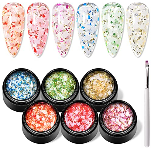 MEET ACROSS 6PCS Glitter Gel Nagellack Set UV Gellack Nagellack Rose Rosa Blau Grün Blütenblatt Kit Transparent Transluzent Nagelgel Maniküre Gel Nail Polish
