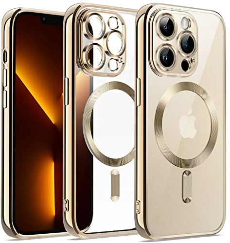 JETech Soft Clear Case for iPhone 13 Pro Max 6.7-Inch, Camera Lens Full Protection, Compatible with MagSafe Wireless Charging, Shockproof Electroplated TPU Phone Cover (Gold)