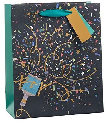 UK Greetings | Medium Gift Bag | Party Popper Design | Party Bags for Presents | For All Occasions | Thank you, Birthday, Congralutations | 19 x 23 x 8.9 cm