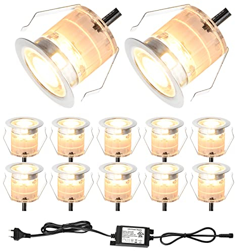 SUBOSI 12er LED Einbaustrahler Bodeneinbauleuchte 0.6W Ø30mm IP67 wasserdichtled Einbauleuchte Terrasse Küche Garten Led Lampe Warmweiß