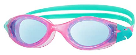 Zoggs Panorama Kids Swimming Goggles (Blue Lens, Pink/Turquoise, 6-14 Years) with Tinted UV Protection & Soft, Anti-Leak Seal, Wide Vision with Anti-Fog, Junior Boys & Girls Swim Goggles Kids