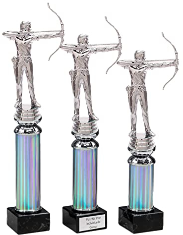 eberin – Schützen Pokal mittelgroß – Trophäe Award aus Marmor – Schützenverein Bogenschießen Pokal, Bogen-Schütze auf Silbersäule, in 3 Größen erhältlich, mit oder ohne Gravur