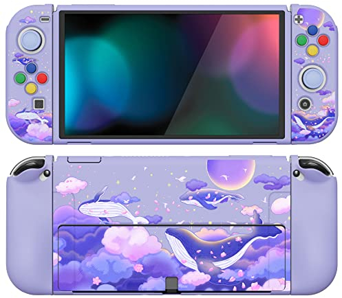 PlayVital ZealProtect Weiche Hülle für Nintendo Switch OLED,Case Hülle Cover Konsole Joy Con Zubehör für Nintendo Switch OLED mit Thumbstick-Caps&Tastenkappen(Whale in Dream)