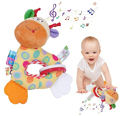 JIANGTYH Baby Soft Rattles Shaker, Infant Developmental Hand Grip Toys, Sensory Learning Toys with Teether, Sounds for 3-12 Months Old