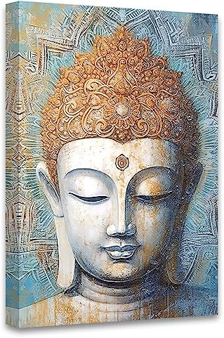 CCWACPP Buddha-Zen Leinwand-Kunst, Mandala-Blume, Bild, Gold-Buddha-Statue, Gemälde, Druck, modernes Kunstwerk, Wohnzimmer-Dekorrahmen (Buddha – 3, 105L x 70B cm)
