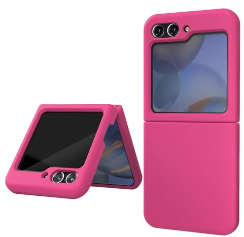 OHLIGIA Samsung Galaxy Z Flip 5 Liquid Silicone Case with Ring Protective 3 Layer Shockproof Phone Cover with Anti-Scratch Soft Microfiber Lining for Galaxy Z Flip 5 5G (2023) (Hot Pink)