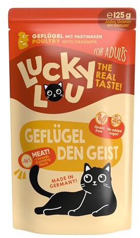 Lucky Lou Lifestage Adult Katzenfutter nass - hochwertiges Katzenfutter mit viel Protein - Nassfutter getreidefrei & ohne Zucker (125g (32er Pack), Geflügel)