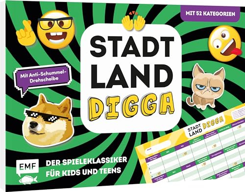 Edition Michael Fischer Stadt, Land, Digga – Der Spieleklassiker für Kids und Teens: Der ultimative Stadt, Land, Fluss-Spieleblock mit 52 Kategorien und Anti-Schummel-Drehscheibe