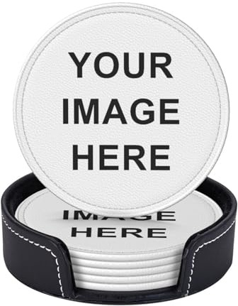 Personalised 6 PCS Drink Coasters Add Image Text Custom Leather Cup Holder Design Your Round Bar Coasters with Cork Base for Kitchen Home Office Restaurant