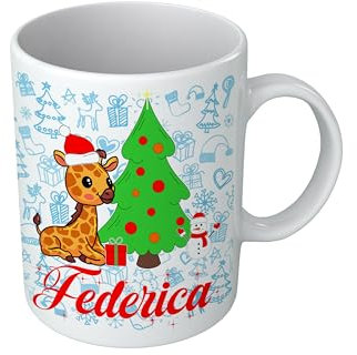 Puzzletee Tazza di Natale Bimbo Simpatico Giraffa sotto Albero di Natale con Nome Personalizzabile