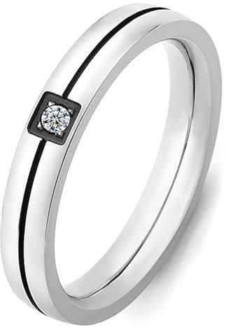 Tidefire Edelstahl Liebe Freundschaft Ring Edelstahl Titanium Stahl Ring Cubic Zirkonia Ring für Herren Damen (Silber Schwarz 8)