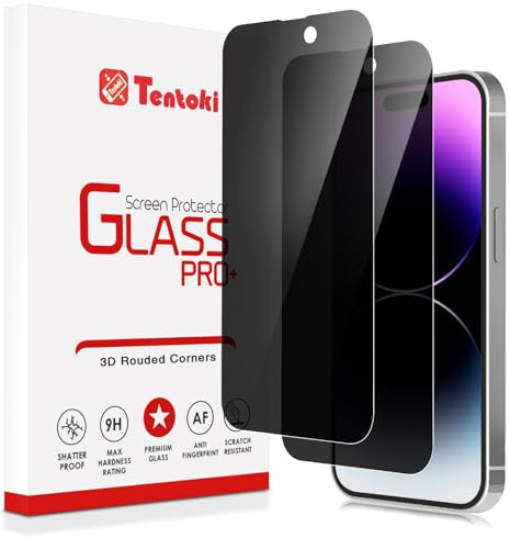 Tentoki Privacy Pellicola Protettiva Copertura Totale per iPhone 14 Pro Max, vetrino anti-spy [3 Pezzi] anti graffio, durezza 9H per iPhone 14promax