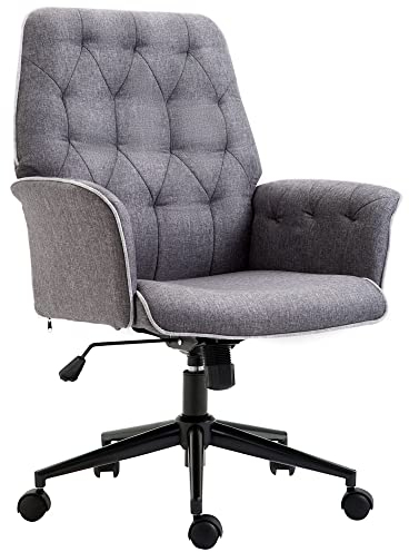 HOMCOM Bürostuhl mit Wippfunktion, Schreibtischstuhl, höhenverstellbarer PC-Stuhl, ergonomischer Arbeitsstuhl mit Leinenoptik, für Büro, Arbeitszimmer, Dunkelgrau