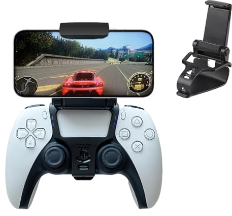 Supporto Telefono per Controller PS5 Nero, Accessorio Clip da Gioco Regolabile PS5 DualSense, Supporto Cellulare per Joystick PS5 Pieghevole, Clip da Gioco Mobile, Compatibile per Telefoni Smart