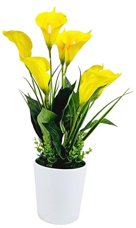 Tecnokit Piante Finte Interno, Piante Artificiali da Esterno realistiche, con vaso incluso, pianta finta, materiale plastico realistico al tatto, adatto per tutti gli ambienti (CALLE 40 CM GIALLO)