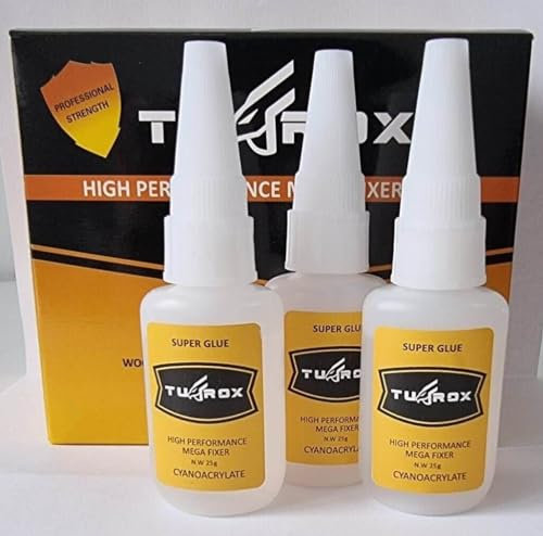 TUFROX 3pc X 25g Clear Super Glue 3900PSI High Viscosity Quick-Dry Instant Bond for Plastic, Metal, Leather, Ceramics, Wood, Shoe, DIY Craft & More; Anti-Clog Cap, Precision Nozzle Universal Superglue
