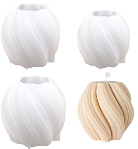 Paotxpum 3 PCS Geometric Pillar Candle Mold, Silicone Candle Molds, Irregular Wave Twisted Silicone Molds Swirl Silicone Mold Twist Candle Mold