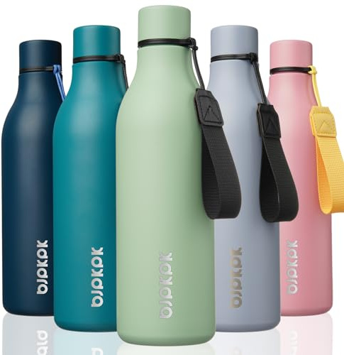 BJPKPK Insulated Water Bottles, 25 oz Stainless Steel Metal Water Bottle with Strap, BPA Free Leak Proof Mugs, Flasks, Reusable Water Bottle for Sports & Travel, Macaron Green