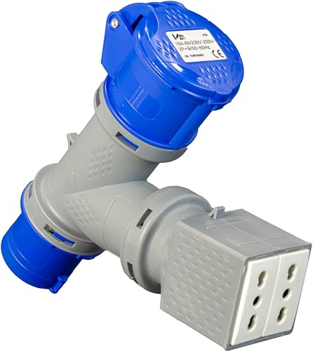ELETTROWATT - Adattatore Sdoppiatore Industriale Spina CEE IP44, 1 Presa CEE IP44 e 1 Presa Civile Bipasso