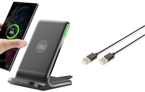 INIU Wireless Charger, 15W Fast Wireless Charging Stand Qi Certified Sleep-friendly Adaptive Light & DIGITUS 1m Length USB 2.0 Connection Cable A Male - A Male - Black
