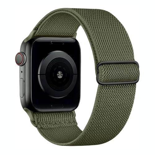 Elastisches Nylon Loop Armband - Kompatibel mit Apple Watch 38mm 40mm 41mm 42mm 44mm 45mm 46mm 49mm - Geflochtenes Sport Band für Watch Ultra SE Series 10 9 8 7 6 5 4 3 2 1 (Olivgrün)