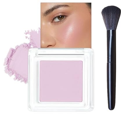 Nude Blushers for Cheeks, Purple Peach Powder Blush Korean Makeup with Brush, Natural Glow Blendable Long-Lasting Blush Matte Blushes Face Powder Smooth for Women & Girls