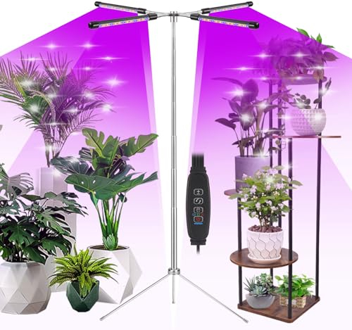 Lámpara de Planta, Lámpara LED Cultivo de 4 Cabezales de Espectro Completo Luces de Crecimiento Ajustable en Altura con Temporizador Automático 3H/9H/12H y 9 de Brillo para plantas