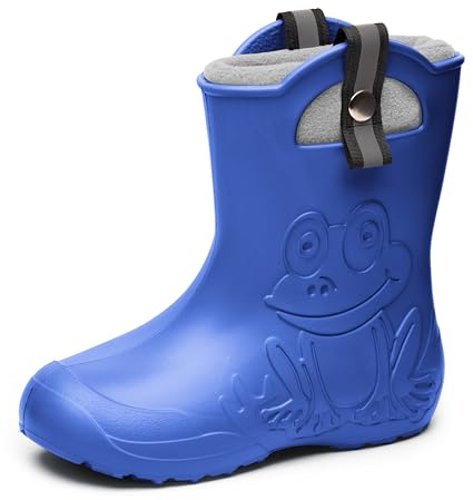 Ladeheid Kinder Federleichte Gummistiefel Thermo Fütterung Mädchen Jungen rutschfest Regenstiefel Kinder Regenschuhe LA-CA-Frog245 (Blau, 24/25 EU)